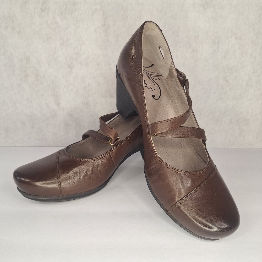 Abeo Mary Jane Shoes 9N EU 39.5 Brown Leather Block Heel Comfort Retro Cottage